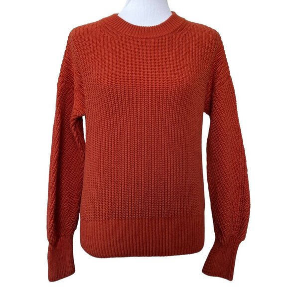 Madewell Fairbanks Cotton Wool Blend Knit Orange Sweater Womens XS Pull On Crew - Picture 2 of 9